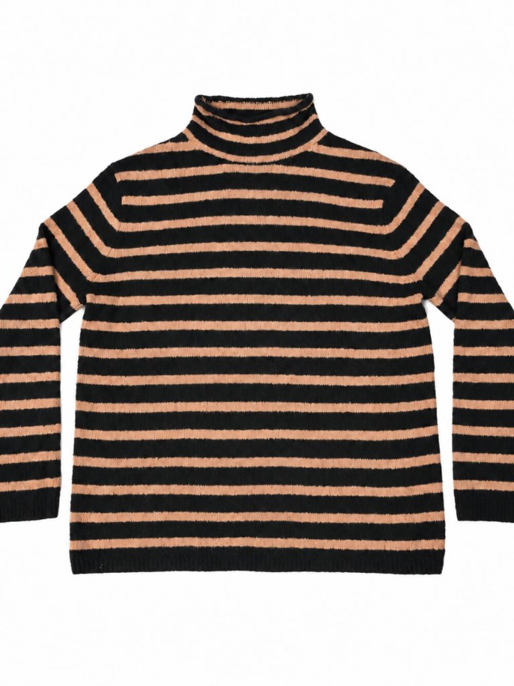 J.Crew Black & Camel Striped Bouclé Turtleneck Sweater Size S